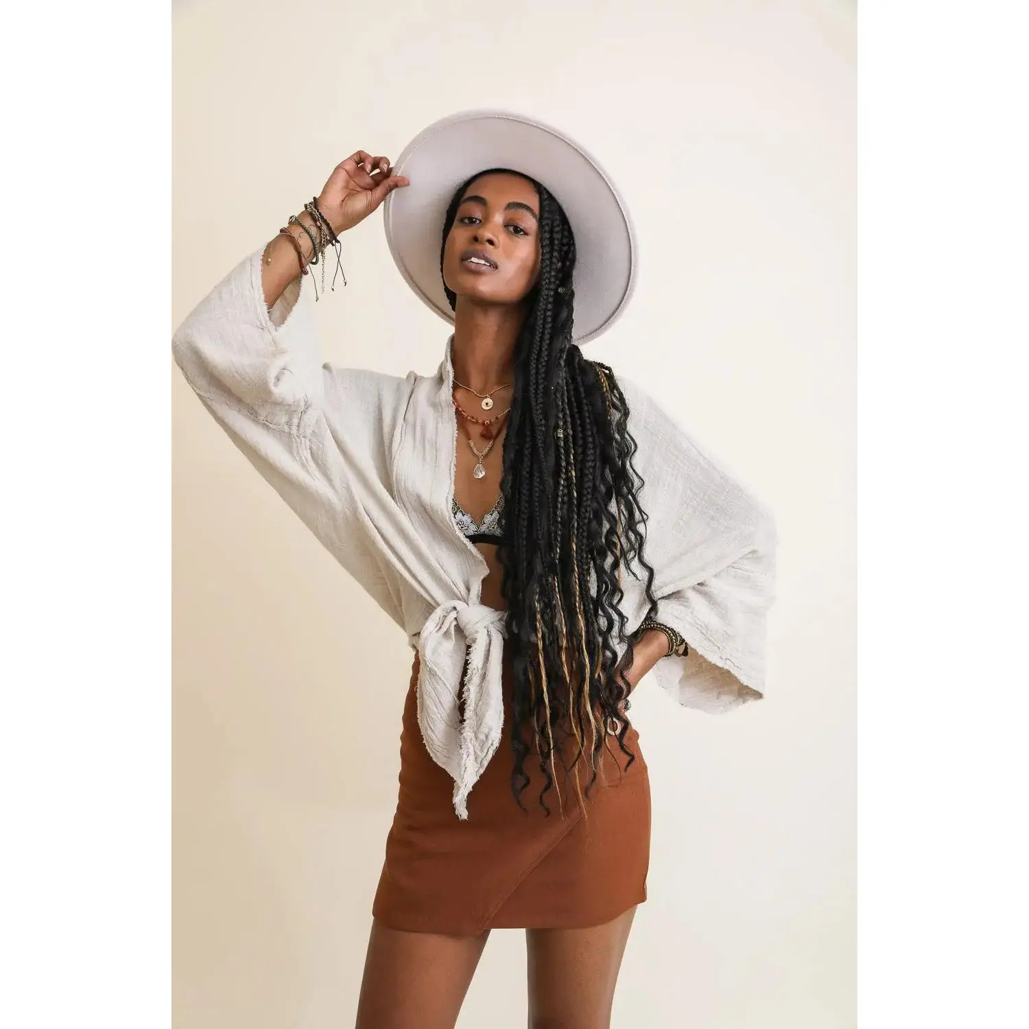 Flounce Sleeve Kimono Wrap for Women | Lightweight Cotton Boho Cardigan | Open Front Summer Kimono Jacket | Stylish Beach Cover Up & Casual Outfit Kimono | Trendy Oversized Layering Outerwear