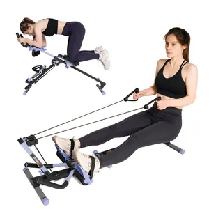 【NewYear NewMe】TOUSAINS 3 in 1 Ab & Rowing Machine Foldable Home Gym with Weighted Cable Pulley, Adjustable Height 4 Levels, 2 Resistance Bands, LCD Display, 265lbs Capacity – Core Trainer, Rowing & Strength Training All in One