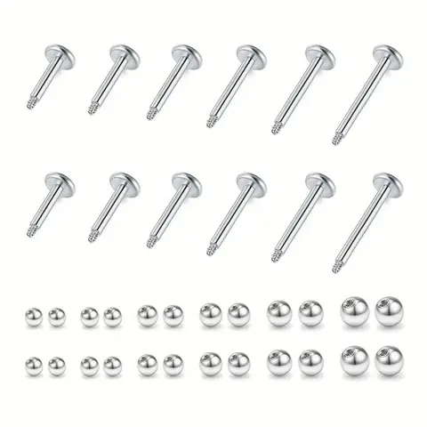 6 Pairs Stainless Steel Lip Studs, 16g Surgical Steel Tragus Cartilage Helix Earrings Studs Replacement Balls Short Lip Rings 4-12mm Conch Piercing Jewelry, Cartilage Piercings, Body Jewelry for Men & Women, Nose Rings