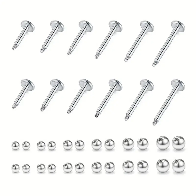 6 Pairs Stainless Steel Lip Studs, 16g Surgical Steel Tragus Cartilage Helix Earrings Studs Replacement Balls Short Lip Rings 4-12mm Conch Piercing Jewelry, Cartilage Piercings, Body Jewelry for Men & Women, Nose Rings