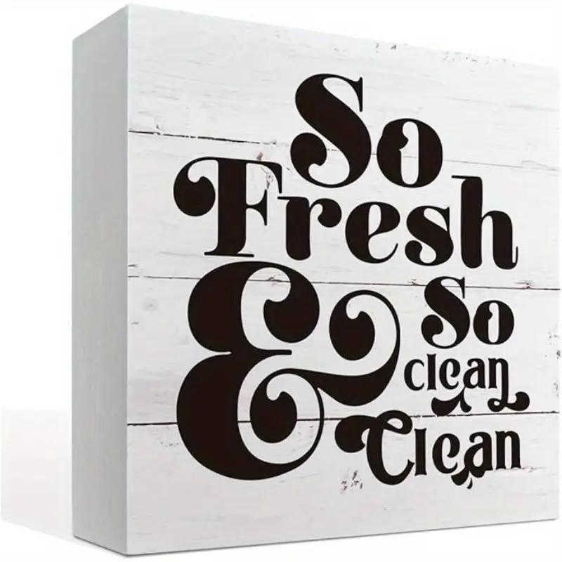 Bathroom Decor Sign - So Fresh and So Clean Clean, Box Sign Tabletop Decor, Funny Bathroom Sign, Washroom Decor Art, White Box Sign Decor for Tabletop Desk Home Bathroom Decoration 5x5 inch