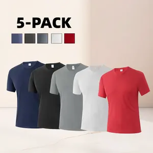 5 Piece Men's T Shirt Sweat Wicking Fitness Running Top Short Sleeve Training Wear Micro Stretch, Suitable for Football and Badminton Sports Workouts,Please Purchase A Size Up Lightweight Athletic Outfits