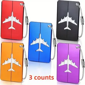 Random Color Airplane Design Luggage Tag, 3 Counts/set Aluminum Alloy Luggage Tag with Safety Loop, Fashionable Luggage Identifier for Travel, Travel Accessories, Traveling Gadgets