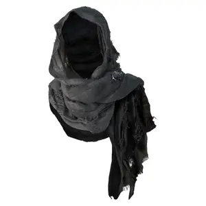Medieval Renaissance Cloak Cape | Hooded Shawl Scarf with Viking Brooch, Tattered Edges, Durable Fabric Accessory for Halloween Costumes, Streetwear & Pop Culture Events - Goth Accessories