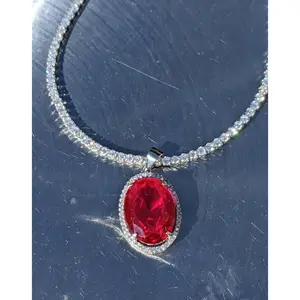 Blood Red Ruby Chain Necklace for Womens | Diamond Ruby Corundum Blood Color | Ruby Luxury Jewelry Women | Evening Party Jewel 16mm 9.30ct