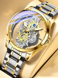 Elegant Gold - silver Skeleton Watch: Ideal for Business Professionals at Meetings & Events, Sophisticated Style