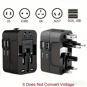 Universal Travel Adapter with 2 USB Ports, European Plug Adapter for Italy Japan Uk Europe, Global Use, Model Xinghao Sn31pro, Power Plug Adapter