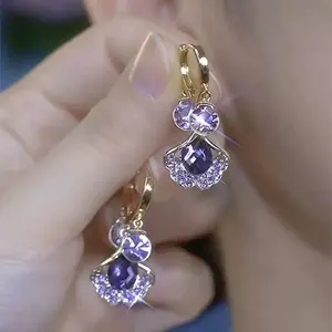 LisiZen Purple Amethyst Ginkgo Leaf Earrings 14K Gold Plated Sparkling Rhinestone Design, Chic Elegant Statement Jewelry Unique Earrings for Women Crystal Accents DZEH3268