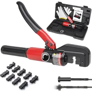 Hydraulic Crimping Tool for 1/8" 3/16" Stainless Cable Railing Kits, Hand Hydraulic Crimper with Return, Reinforced Head and 9 Pairs Black Oxide Coated Dies