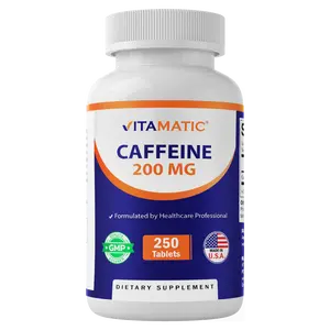 Vitamatic Edible Caffeine Supplement Pills - 200mg per Serving, 250 Vegetarian Tablets, Sodium-Free, Magnesium-Free, US-Made