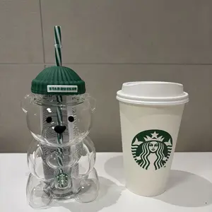 2026 New Starbucks glass cup Barista Bear Cup Limited Edition Glass Cup Xmas gift 591ml