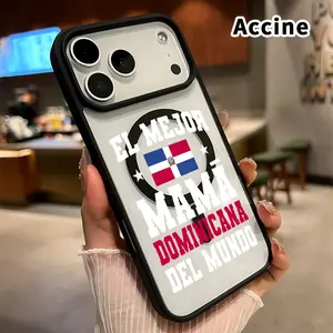 Dominican Pride Flag Pattern Magnetic Phone Case for iPhone 17 16  Pro Max Plus 15 14 13 12 11 Air E Non-Yellowing Clear Crystal Drop-proof Slim Silicone Shockproof Transparent Acrylic Cover Supports Wireless Charging