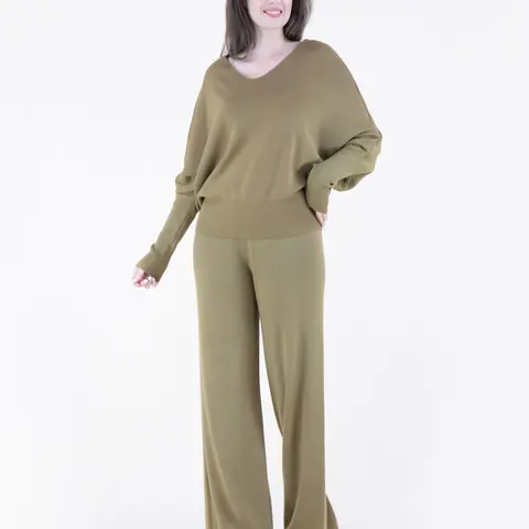 Women's V-Neck Batwing Knit Sweater & Wide Leg Pants - Set or Separates