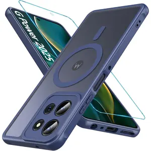 for Motorola Moto Power 5G 2025 Case Magnetic, Power 2025 Phone Case with Screen Protector [Compatible with MagSafe], Matte Back Shockproof Protective Case for Moto Power 2025, Blue