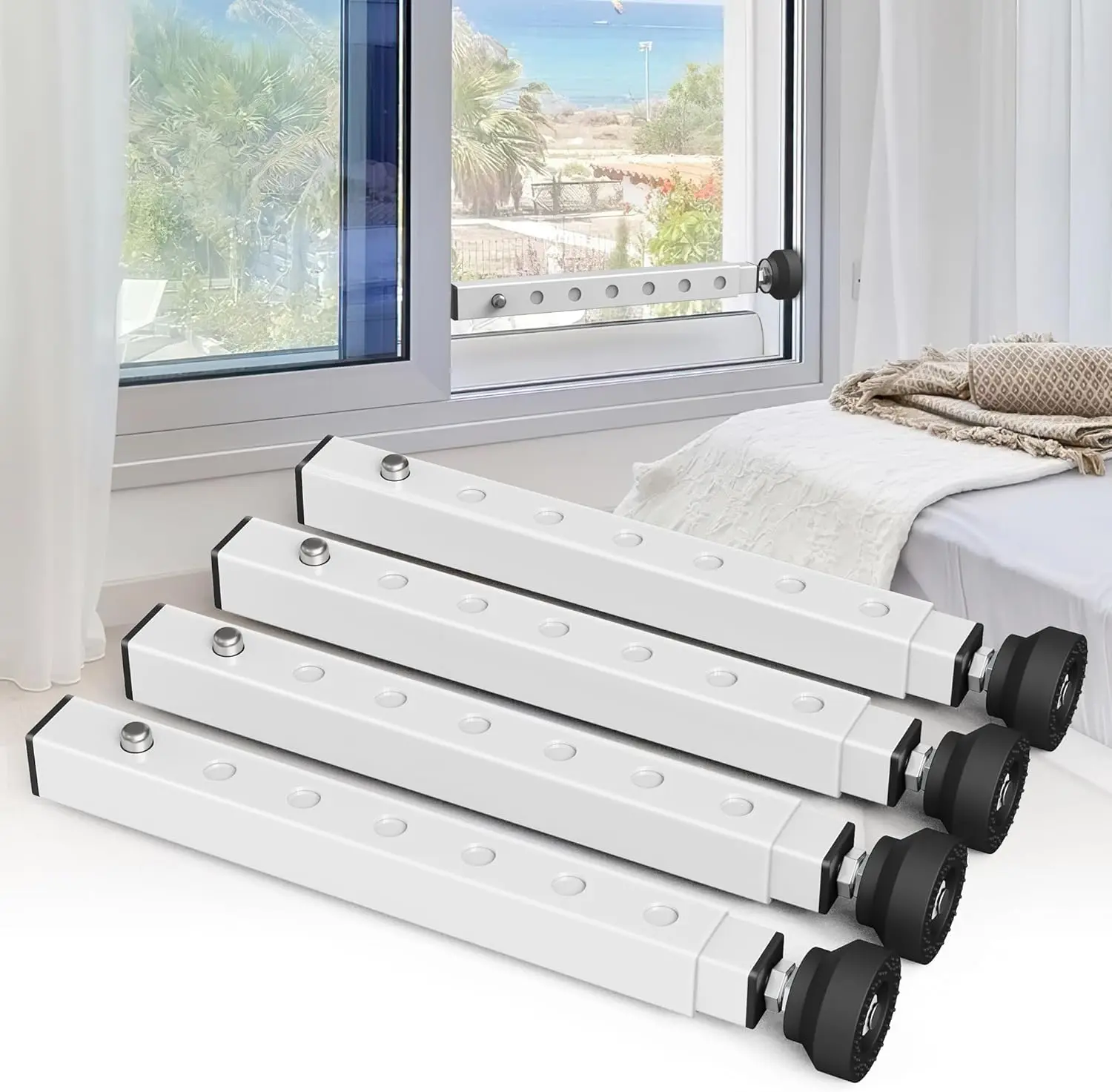 WooFogShortWindow Security Bar, Window Bars Security Inside, Window Lock Bar for Horizontal Windows, Window Locks for Up and Down Windows, Extends Form 11" to 18" (White-4 Pcs)