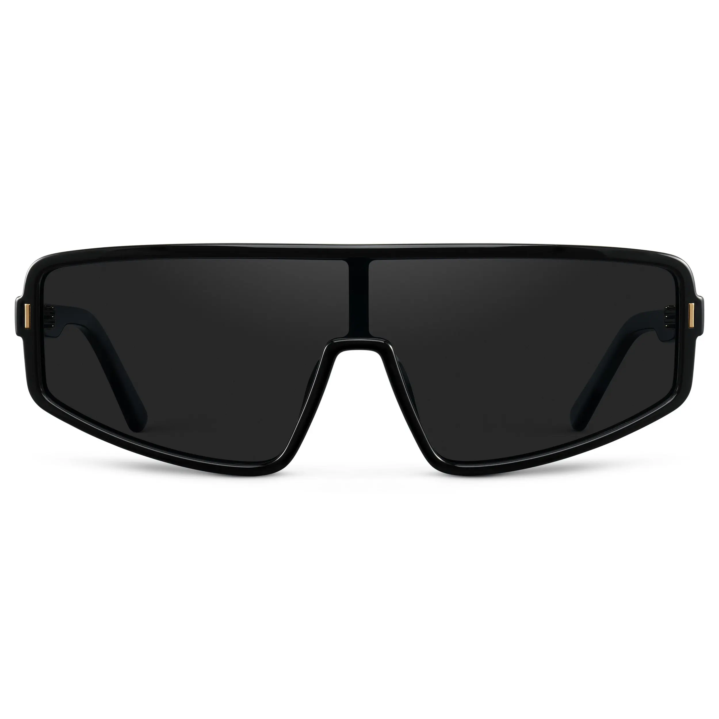 Nova - Women's Oversized Shield Sunglasses with Flat-top Brow Monolens Design and Vertical Metal Accents