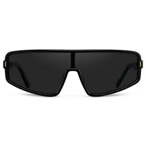 Nova - Women's Oversized Shield Sunglasses with Flat-top Brow Monolens Design and Vertical Metal Accents Nova - Women's Oversized Shield Sunglasses with Flat-top Brow Monolens Design and Vertical Metal Accents