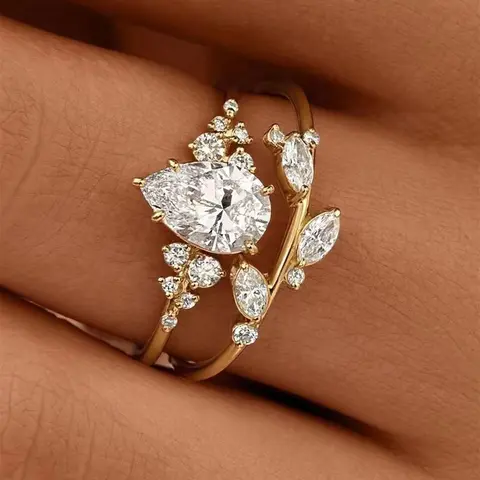 Romantic Rhinestone Promise Ring, Vintage Ring, Romantic Jewelry Gift, Elegant Rhinestone 2024 New Trendy Engagement Wedding Set for Women, Gorgeous Jewelry for Wife Girl, Bridal Ring Sets, Rhinestone Decor Ring, Copper Rings, Elegant Fashion Rings