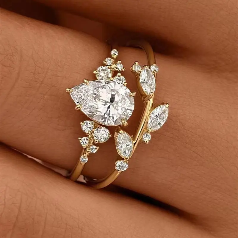 Romantic Rhinestone Promise Ring, Vintage Ring, Romantic Jewelry Gift, Elegant Rhinestone 2024 New Trendy Engagement Wedding Set for Women, Gorgeous Jewelry for Wife Girl, Bridal Ring Sets, Rhinestone Decor Ring, Copper Rings, Elegant Fashion Rings