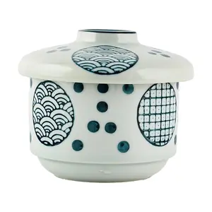 Golden Lion Japanese Ceramic Nabe Soup Pot with Lid - 200ml Small Stew Pot for Bird's Nest, Steamed Eggs, Double Boiling - 9.2x9.2x7.8cm