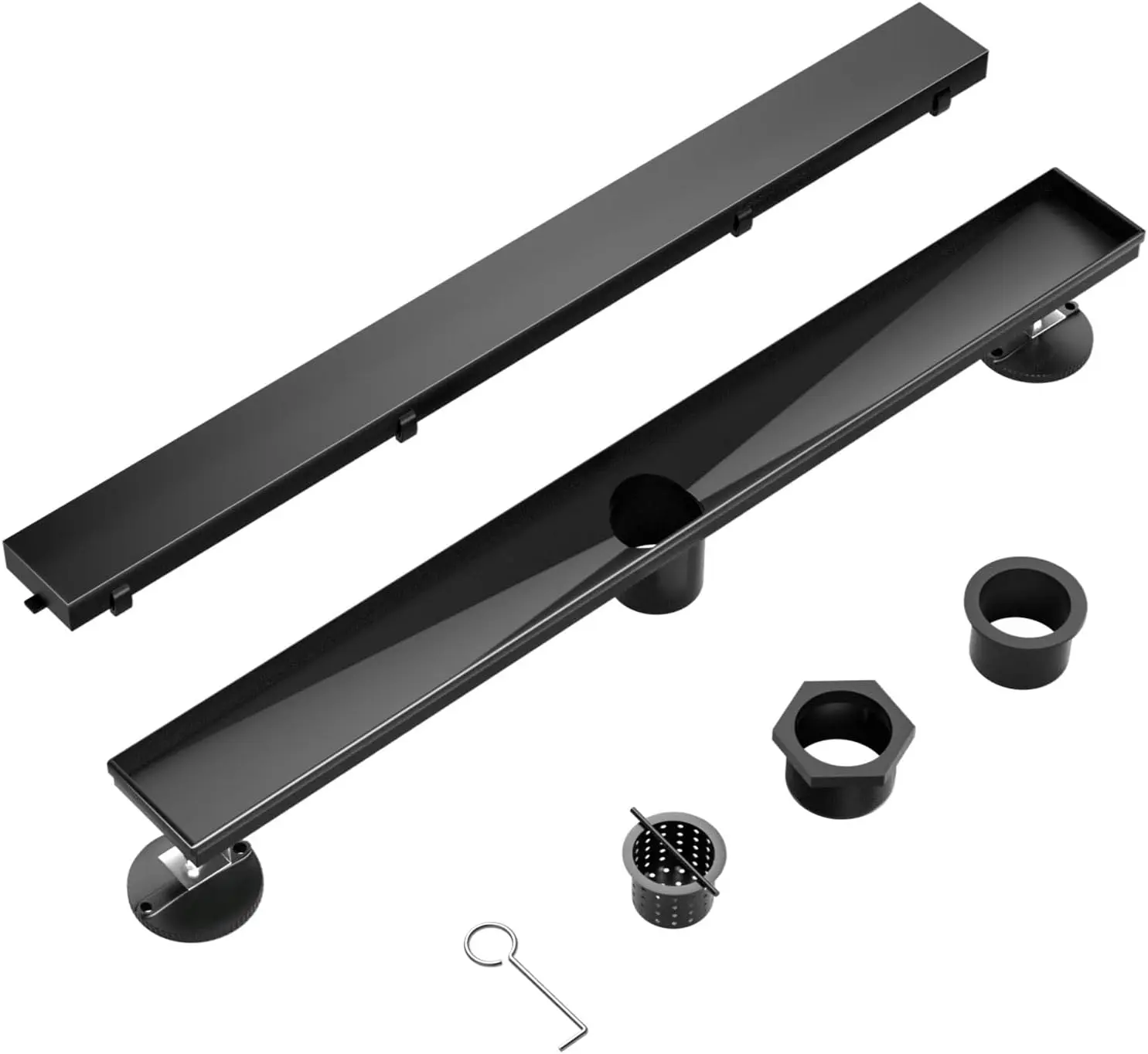 Multiple sizes Linear Shower Drain, with 2-in-1 Flat & Tile, Insert Cover Black Brushed 304 Stainless Steel Rectangle Shower Floor Drain Adjustable
