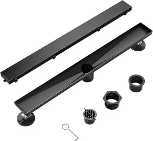 Multiple sizes Linear Shower Drain, with 2-in-1 Flat & Tile, Insert Cover Black Brushed 304 Stainless Steel Rectangle Shower Floor Drain Adjustable