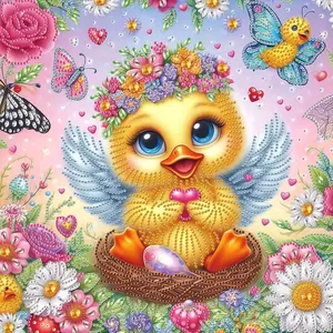 Easter Day 5D Diamond Painting Kit Little Yellow Duck DIY Special Shape Crystal Rhinestone Partial Drill Diamond Art Embroidery Bead Mosaic Crafts Handmade Wall Decor Painting Gift for Adult and Beginner Handmade Gifts