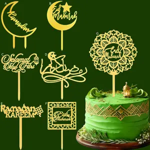 3pcs/6pcs Golden Eid Mubarak Acrylic Cake Toppers Cake Topper for  Ramadan Kareem Ramadan Mubarak Festival Party Cake DIY Decoration Cake Decorating Supplies