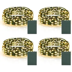 4 Pack Timer Christmas Fairy Lights Battery Operated, 16.4FT 50 LED Dark Green Wire Twinkle Lights Waterproof, Outdoor String Lights for Indoor Outdoor Bedroom Yard Decor (Warm White)