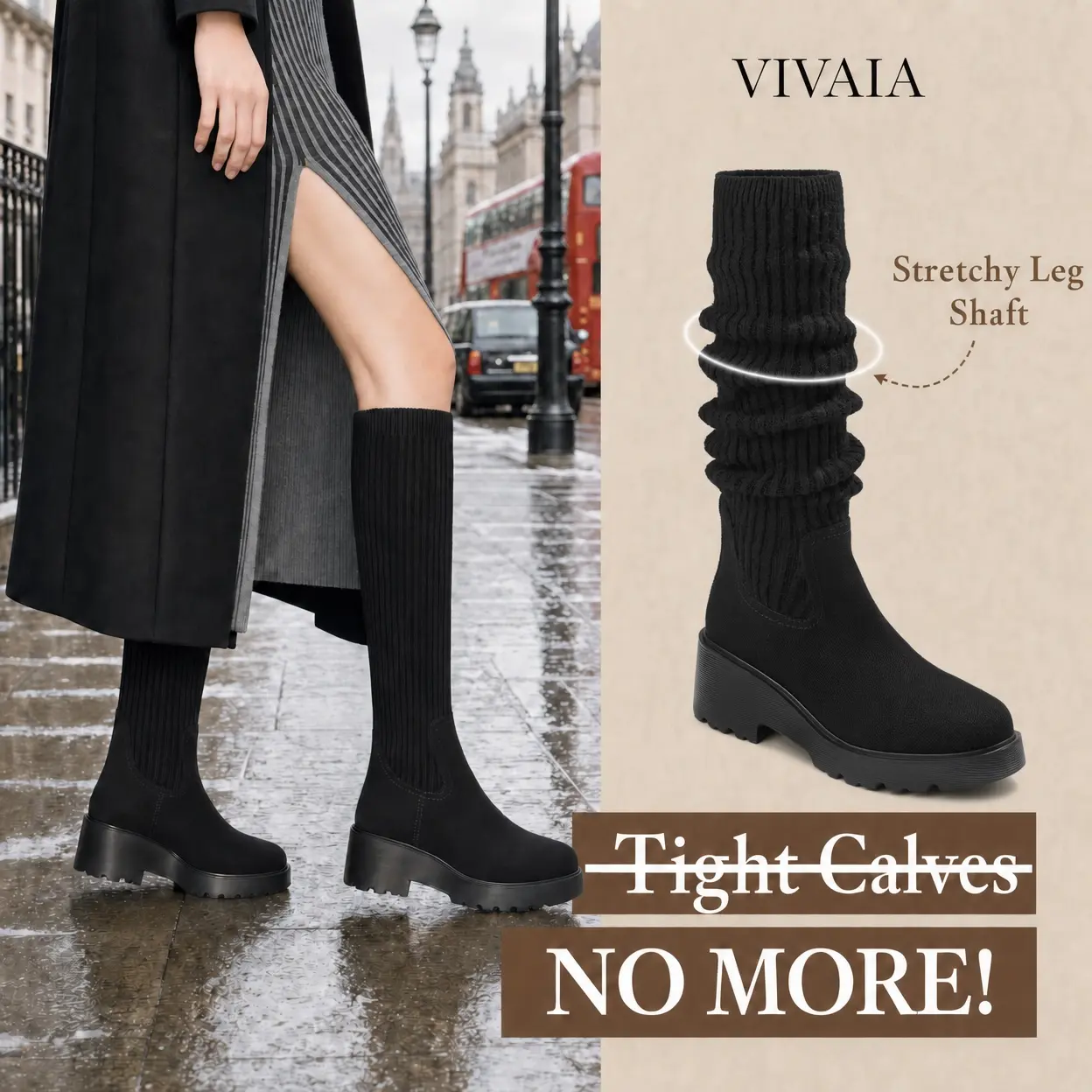 VIVAIA Women/Girls Round-Toe Knee-High Platform Chunky Wedge Boots, Celeb Fav Boots (Eduarda)