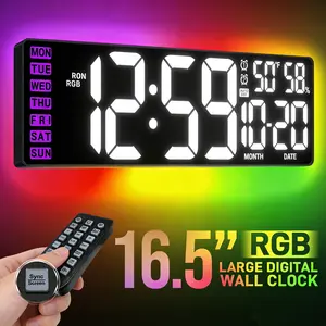 Digital Wall Clock 16.5" Large: 13 RGB Night Lights Giant LED Display with Remote, Auto DST & Dimming, Classroom Must Have, Gaming Room Dorm Decor, Big Number Clock for Seniors RGB,  Gift, Student