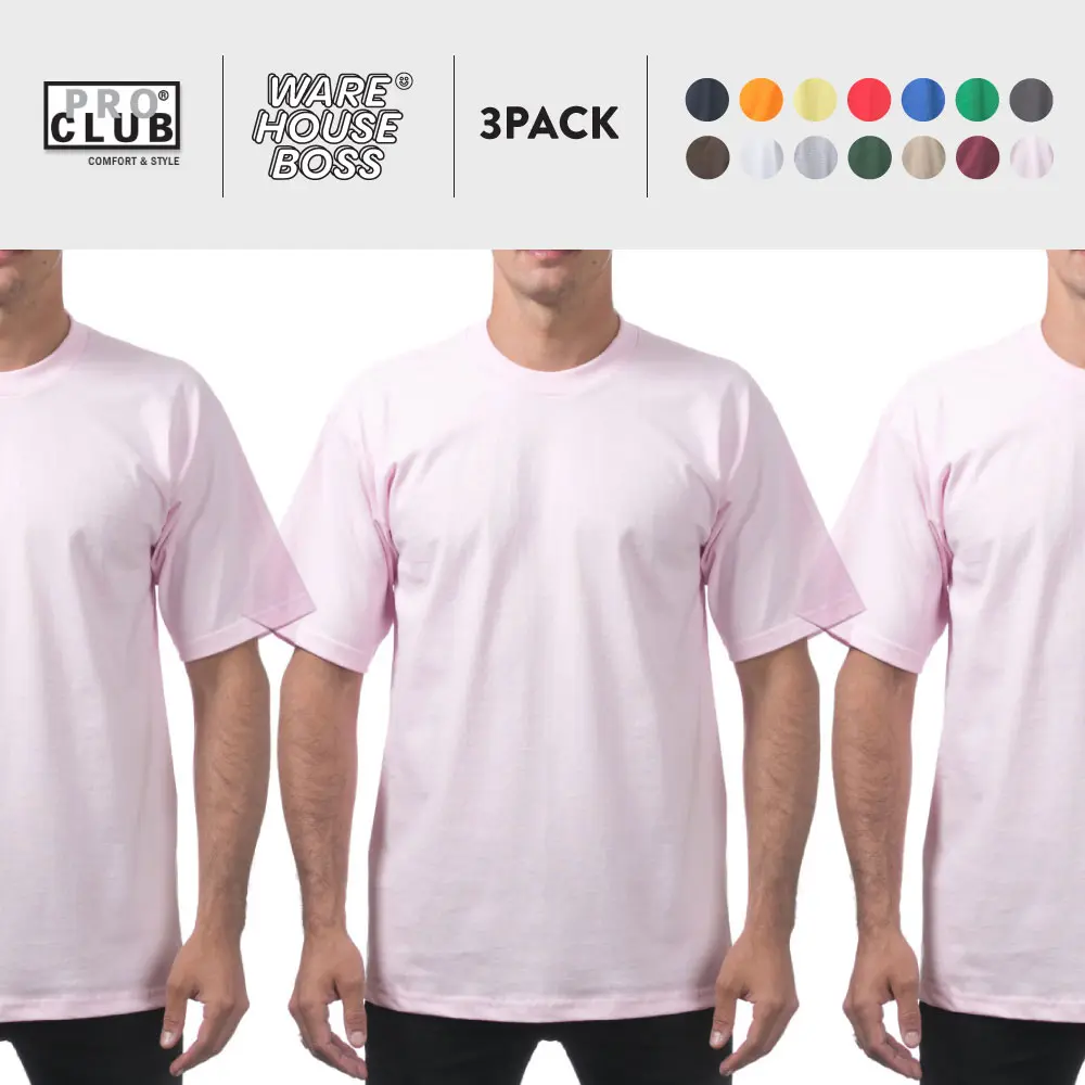 3 Pack PROCLUB Men's Comfort Short Sleeve Shirts PRO CLUB Lightweight Plain Crew Neck T Shirt Casual Basic Cotton Tee Hip Hop Harem