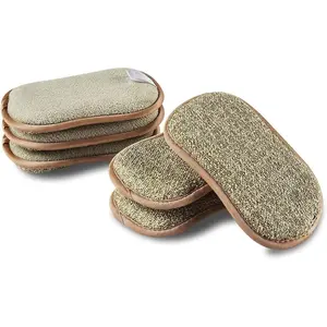 Kitchen sponge, scouring pad, cleaning cloth with adhesive hook (6pcs, brown)