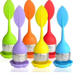 Silicone tea strainers for loose tea, stainless steel loose leaf tea ball steepers for tea infuser spoon
