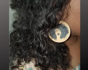 Afrocentric Woman with Afro and Black Lipstick Earrings - Wash and Go Curly Hair Fro Locs Dreads