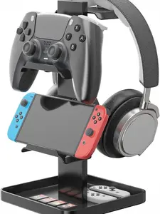 Upgraded Headphone Stand & Controller Holder - Metal Headset Hanger with Bottom Storage for Switch, iPad, PS5/PS4 & Mobile Devices