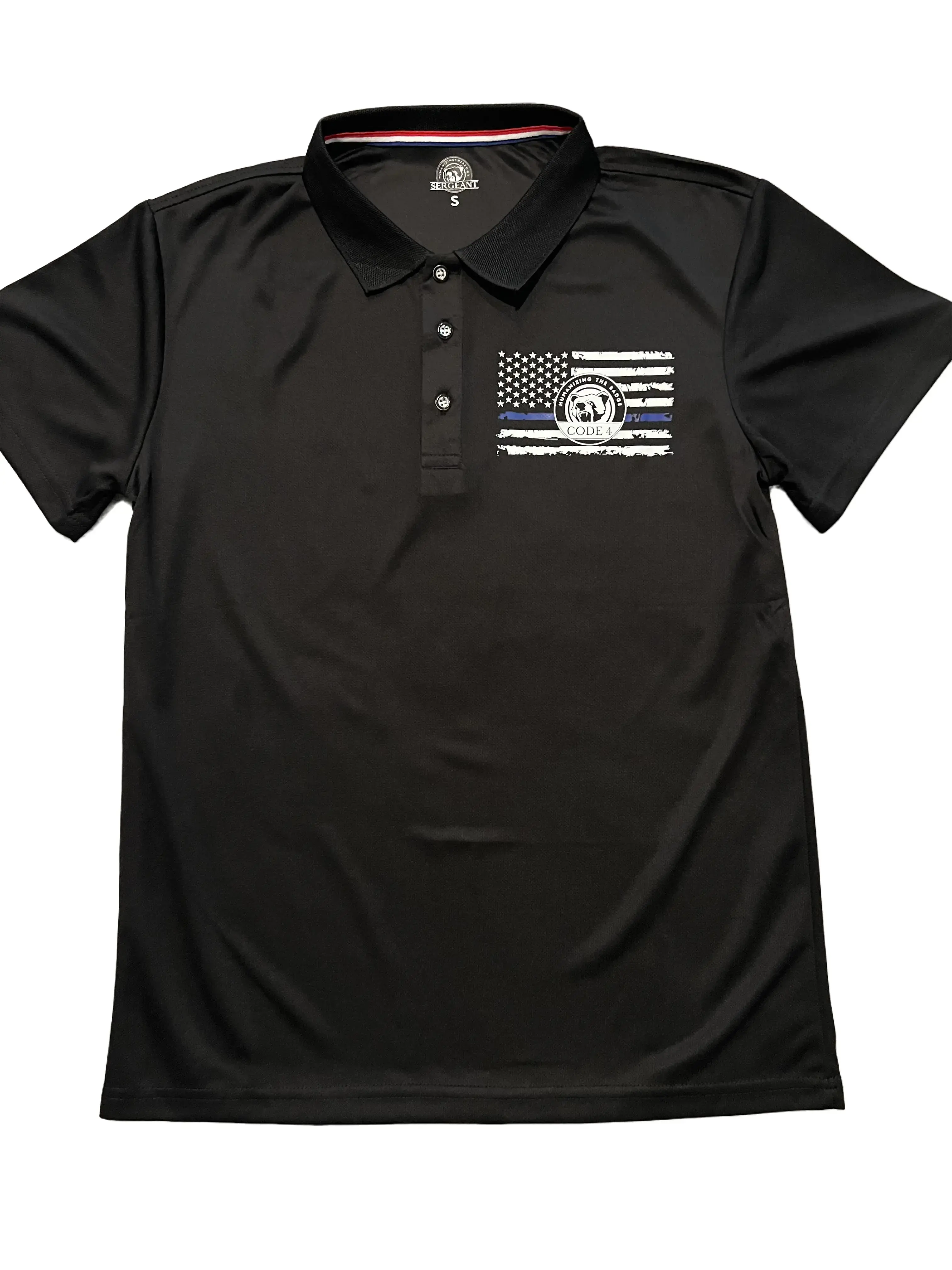 SGTO SARABIA Thin Blue Line Performance Polo Shirt for Men – Police Support Collared Golf Shirt + FREE Flag, Skull, Archangel Decals & 2 Red Cards
