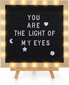 Changeable Felt Letter Board with LED Lights - 10×10" Message Custom Signs & Wood Stand& 450 Letters, Poster Board for Baby/Pregnancy Announcement/Classroom Wall Decor Gifts First Day of School, Black