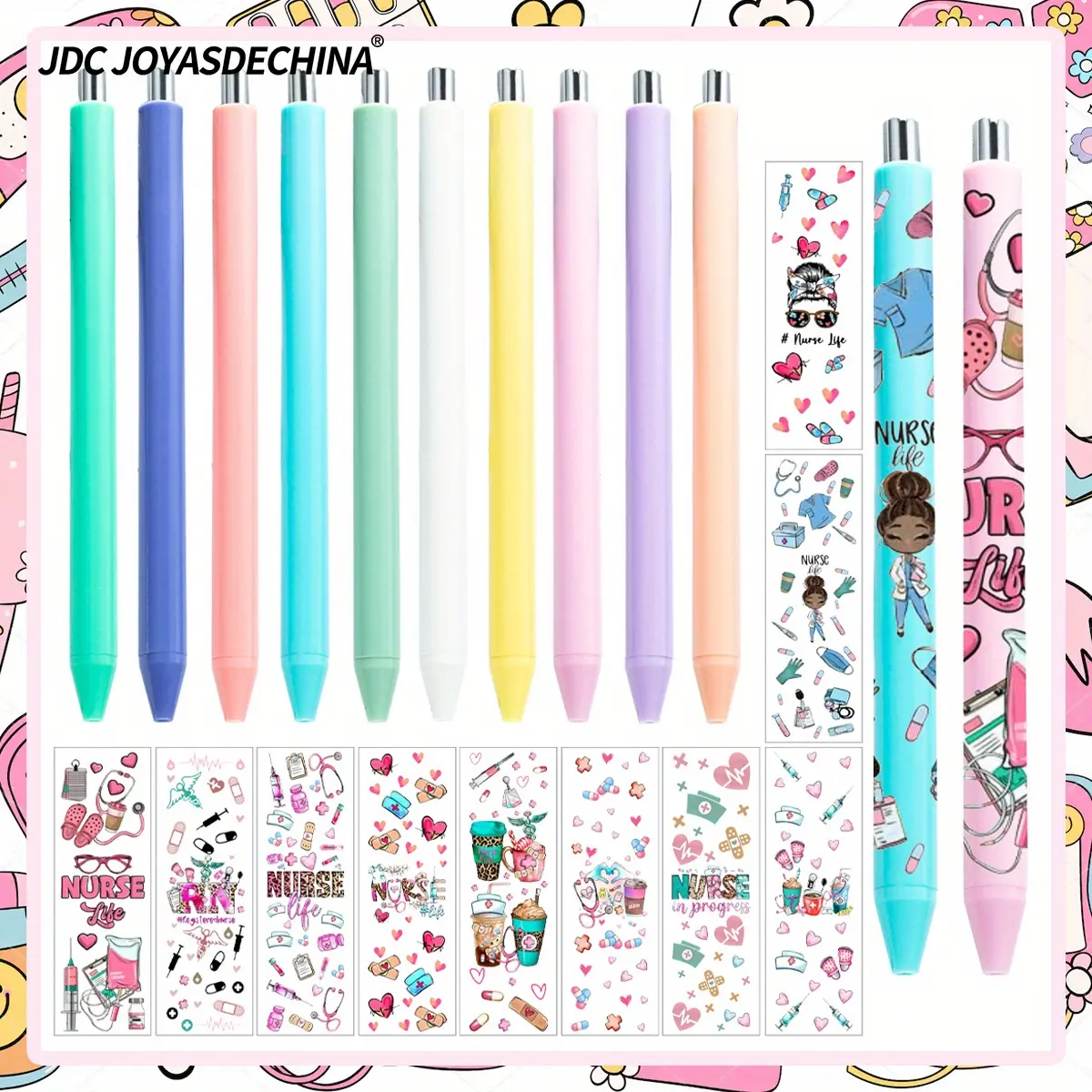 20pcs/40pcs Plastic Ballpoint Pen and Nurse UV DTF Pen Wraps Set for Appreciation Gifts Labor and Delivery Assistant Student Coworkers