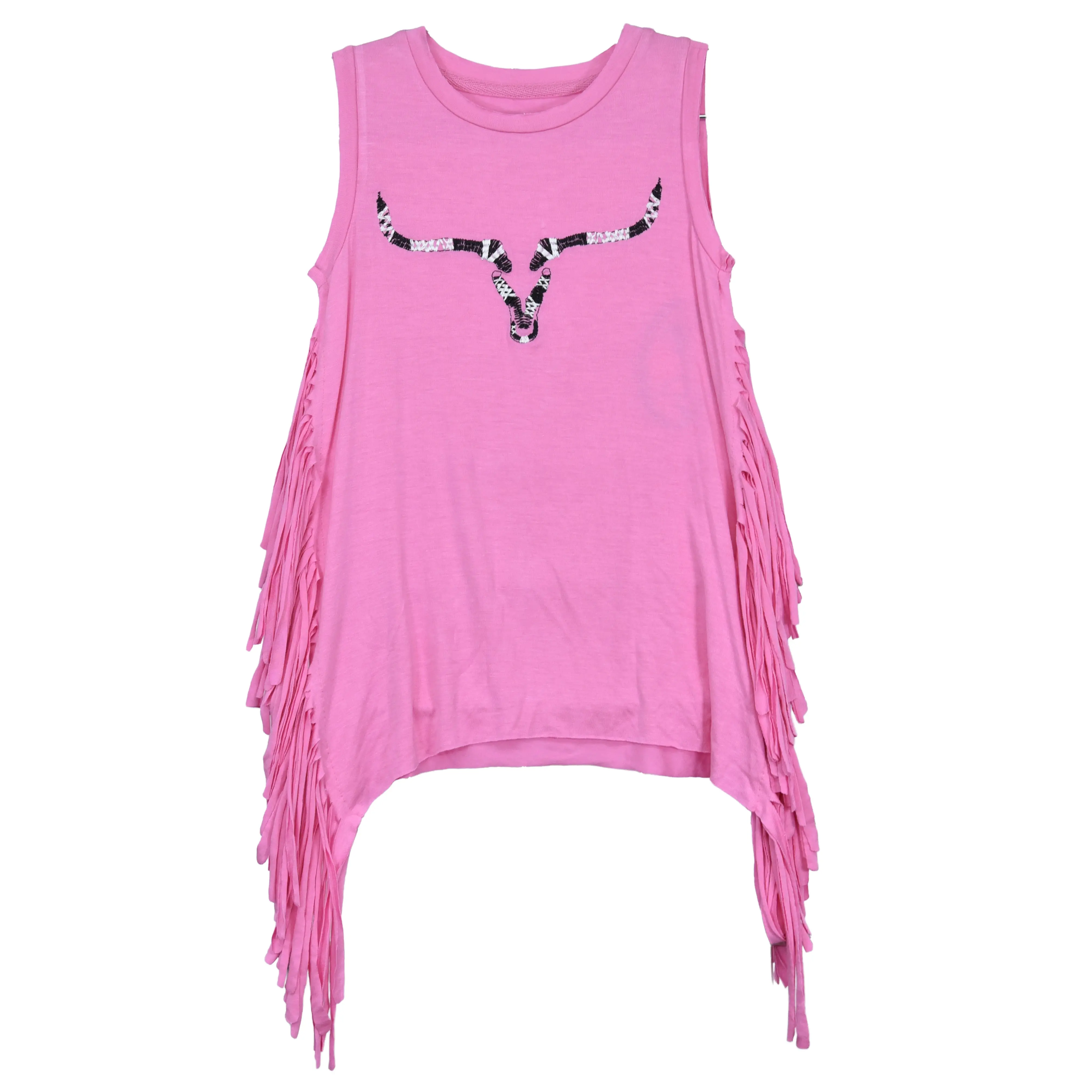 Youth Girl’s CH Pink “Emb Aztec Skull” Side Fringe Tank Top