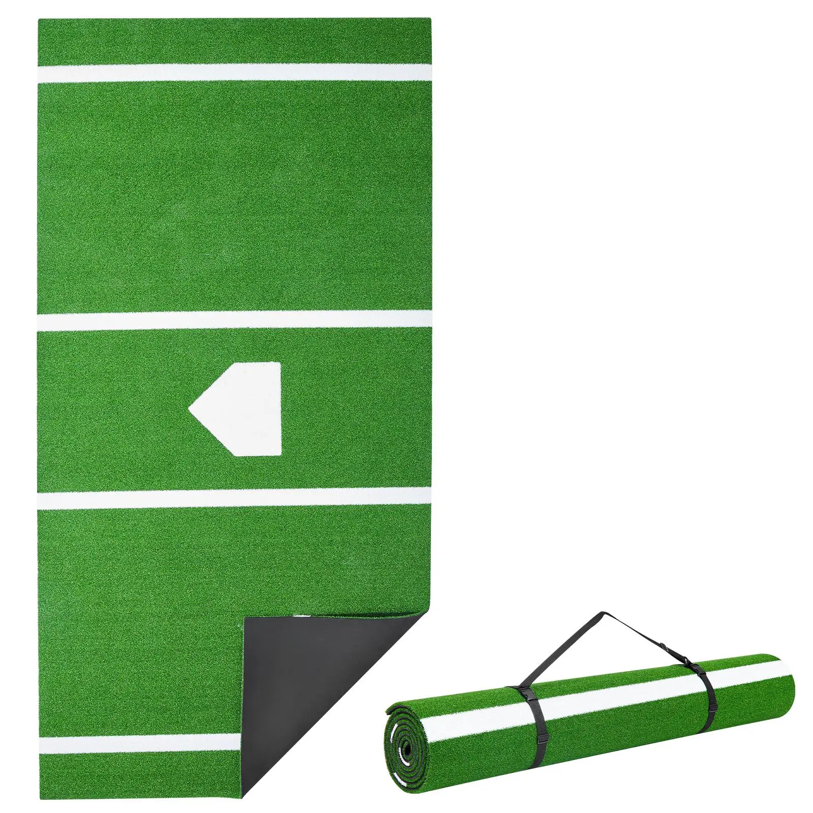 VEVOR Baseball Hitting Mat, 12x6 ft Batting Cage Mat, Batters Box Turf Mats, Softball Batting Practice Equipment with Home Plate and Anti Fade Turf, Portable Training Aid for Indoor Outdoor, Green#BackToSchool