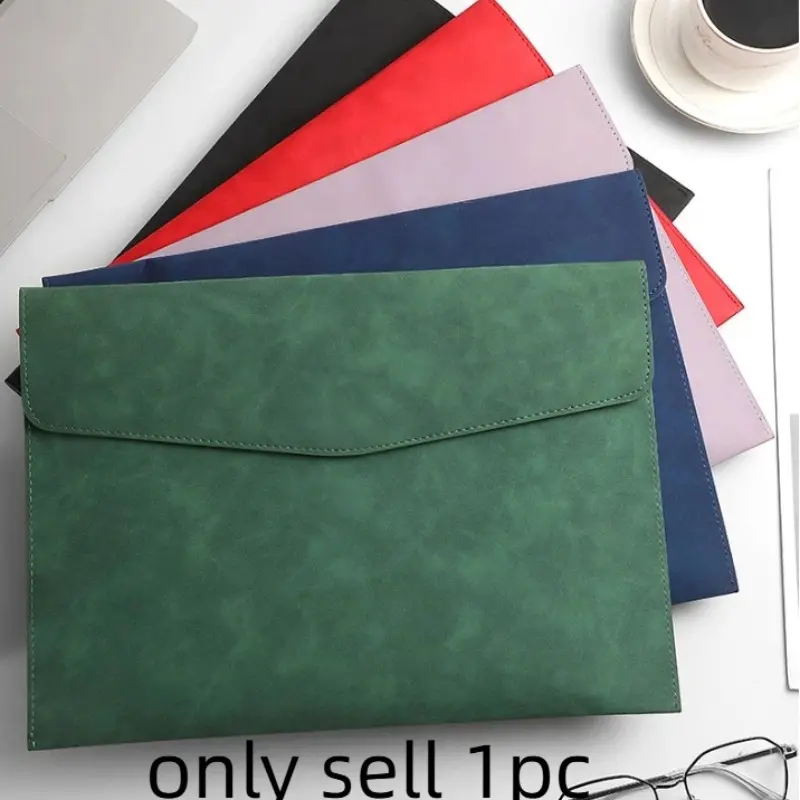 A5 Leather File Bag, Thickened Document Case, Snap Button Waterproof Storage Pouch, Durable Organizer for Office Supplies, File Storage Folder