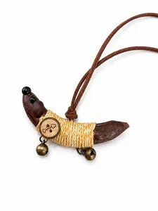 Handmade Pea Craft Pendant, Bohemian Keychain with Leather Cord, Sausage Dog and Bell, Vintage Bag Charm, Car Keychain