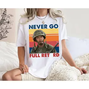 Never Go Full Vintage Shirt, Funny Army Movie Shirt, Meme Shirt, Unisex cotton  on Women's Trendy Crew Neck Blouse Casual Printed Womenswear Summer Streetwear Crewneck Tshirt