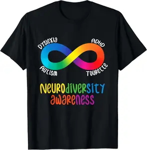 100% Cotton Neurodiversity Awareness ADHD Autism Dyslexia Tourette T-Shirt