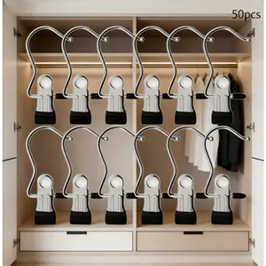 50pcs hook clips, portable storage hangers with hooks, multi-functional household organizers for hanging and arranging clothes, pants, underwear, towels, and bedding