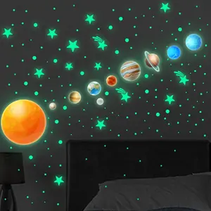 Planet & Star Pattern Decorative Wall Sticker, 1 Set Cosmic Themed Creative Glow in The Dark Wall Decal, Wall Decor for Home Bedroom Living Room Coffee Shop Dormitory