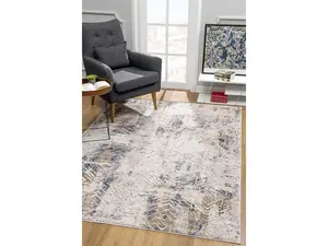 212 MAIN 4x6 ft. Modern High-Low Pile Stain-Resistant Woven Texture Abstract Area Rug, Neutral Tones Ivory & Beige with Abstract Diamonds, Abstract Area Rugs