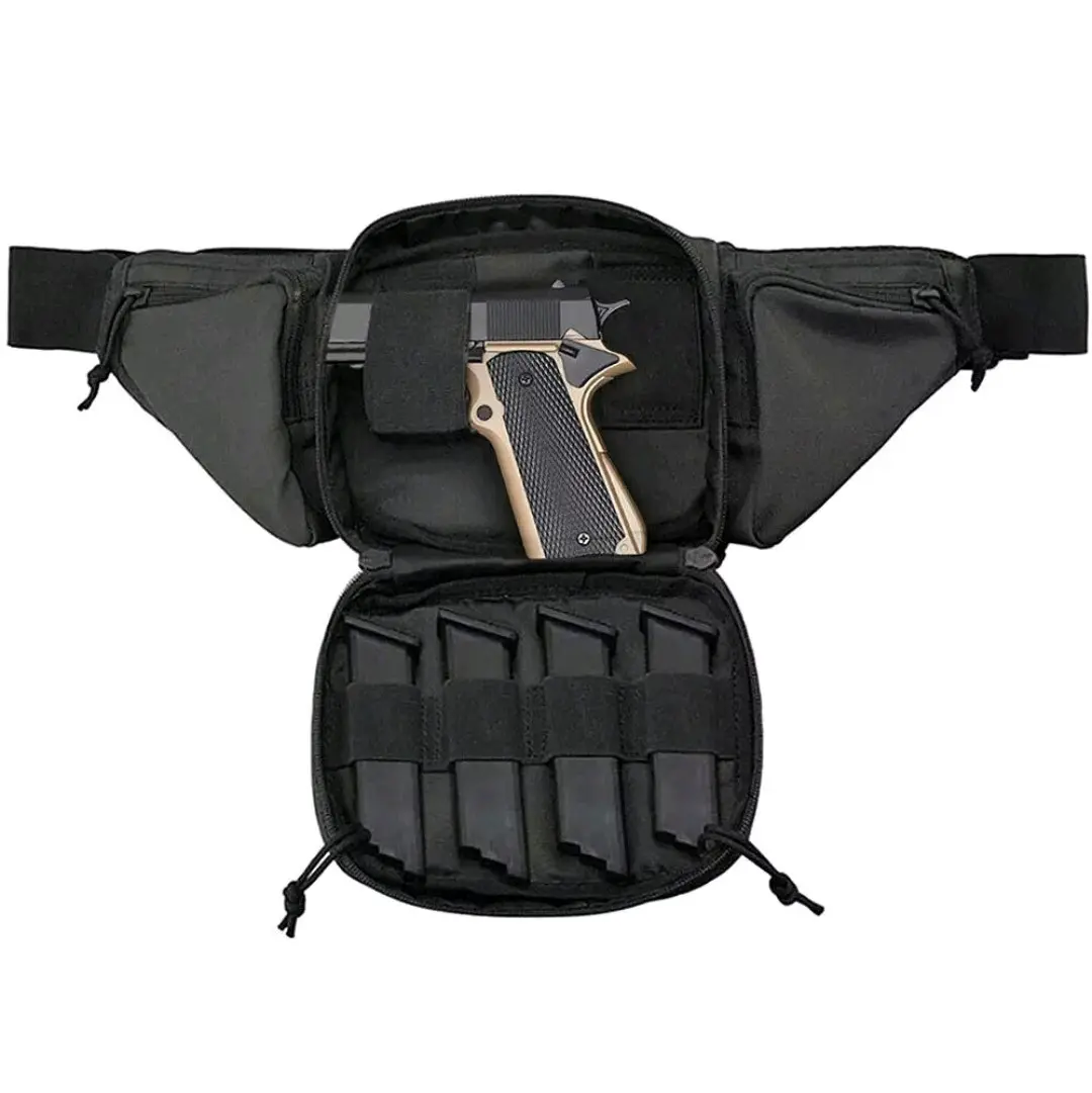 NEW Concealed Carry Fanny Pack One Size Fits Most Black. Dimensions: 16.14 x 6.69 x 2.75 inch / L x W x H. The main compartment: 14.96 x 6.3 x 1.77 inch / L x W x H; the large front pocket: 6.69 x 4.92 inch / L x W.