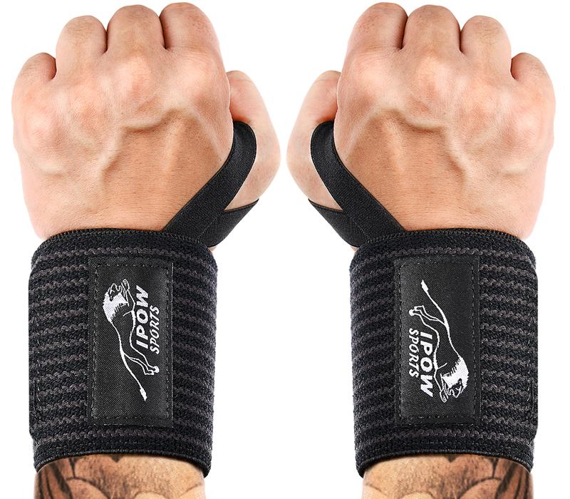 IPOW 18'' Professional Wrist Wraps for Weightlifting 2 Pack(IPF Approved), Heavy Duty Gym Wrist Straps for Working Out, Weight Lifting Wrist Brace for Men & Women, Wrist Support with Thumb Loop